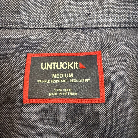 UNTUCKit Mens Medium Blue 100% Linen Short Sleeve Button‎ Up Shirt Cameron - Picture 7 of 9